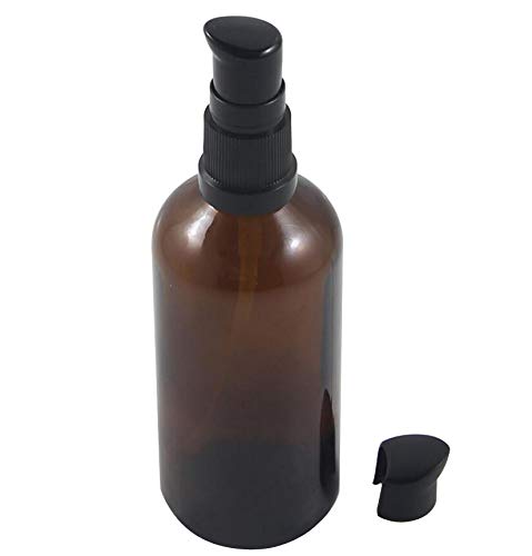 Upstore 2Pcs (100Ml/ 3.4Oz) Amber Glass Empty Pump Press Bottles With Cap Refillable Portable Bottle Vial Case Makeup Pot Jar Tr