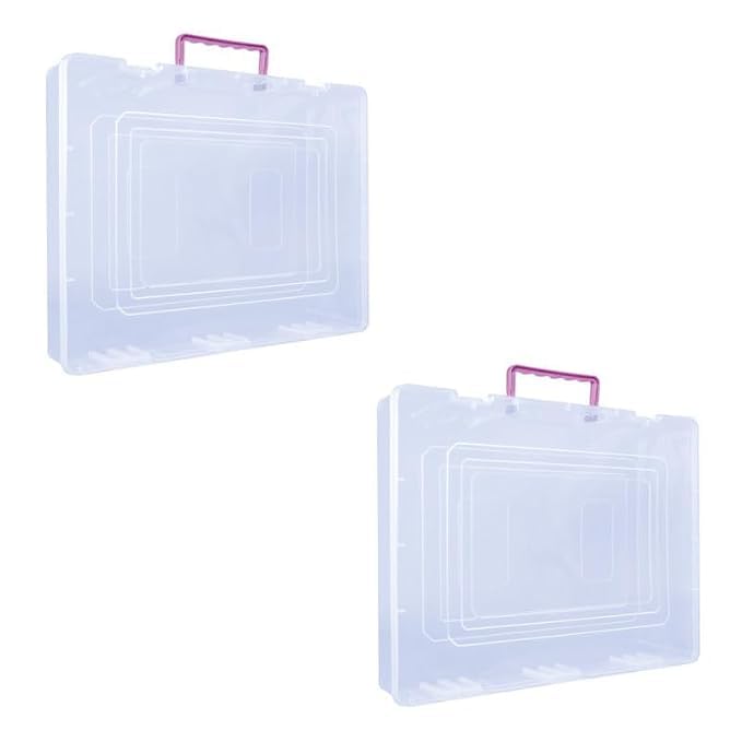 Darkzone Multipurpose Plastic Storage Box With Locks And Handle Matte Finish For Saree, Laptop, Books (Set Of 2)