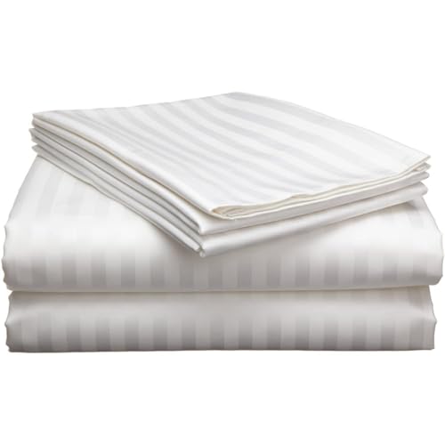 Cool Dealzz White Double Bed Striped Bedsheet 400 Tc Cotton Satin Plain For Queen Size With Two Pillow Covers For Home-Hotels-Gu