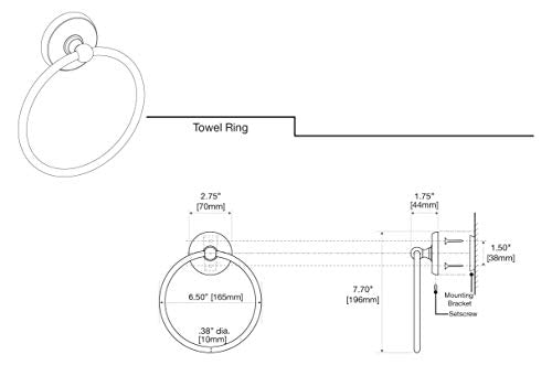 Gatco 5073Mx Designer Ii Towel Ring, Matte Black/Wall Mounted 6.50'' Face, Hand Towel Ring For Bathroom