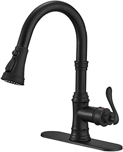 Homevacious Matte Black Kitchen Faucet With Pull Down Sprayer, 3 Functions Single Handle Kitchen Sink Faucet, High Arc Commercia
