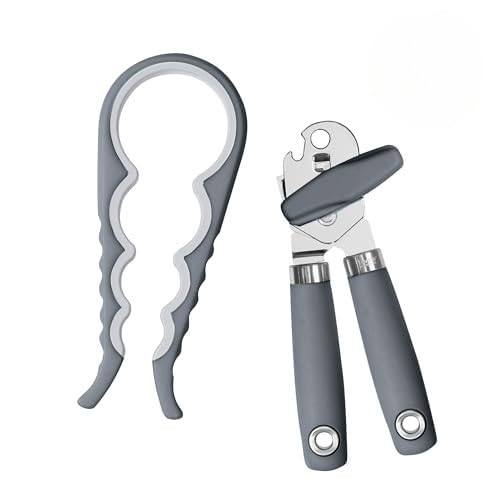 Tovolo Can and Jar Opener Set Manual Handheld Kitchen Tool with Comfort Grip Handles, Easy to Use Stainless Steel Jar and Smooth