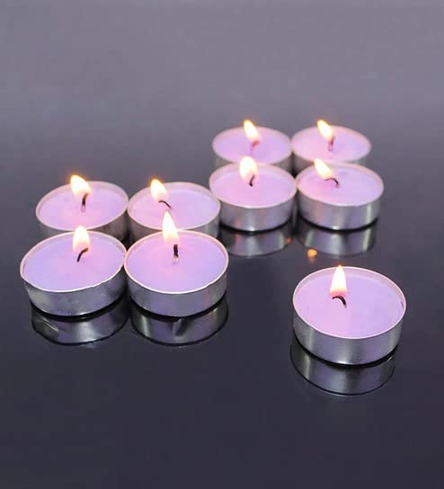 Yathart Multi-Purpose Candles for Home Decorative Smokeless Pack of 50 Pcs Diya Tealight Candle Set (Purple, Scented Fragrance, 