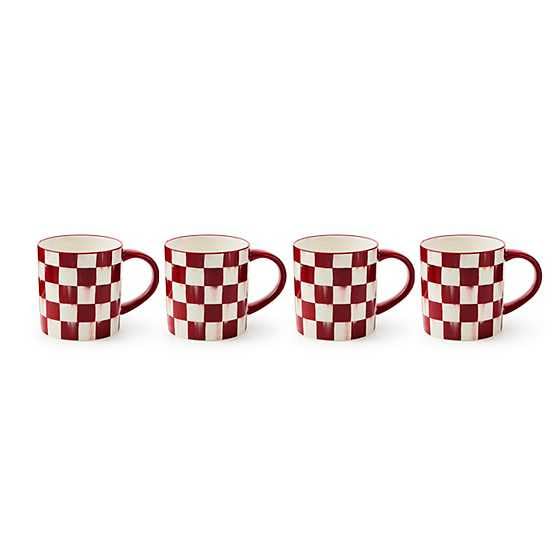 MACKENZIECHILDS Stoneware Mugs Set, RedandWhite Cherry Check