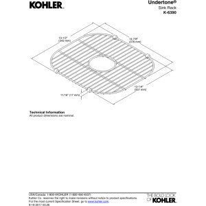 Kohler 6390-St Sink Rack, 13-1/2-Inch X 14-7/8-Inch For K-3356 Undertone And K-3356-Hcf Undertone Preserve Sinks, Stainless Stee