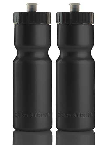 50 Strong Sports Squeeze Water Bottle 2 Pack - 22 Oz. Bpa Free Easy Open Push/Pull Cap - Usa Made (Black)