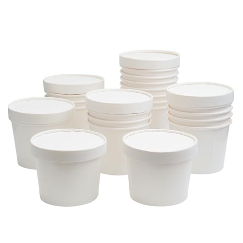 Paricott 500Ml Paper Food Container Bowl/Tub With Lid/Paper Bowl/Paper Container With Paper Lids (Pack Of 25Pcs White)
