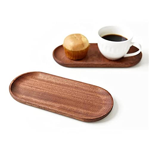 Mini Serving Tray For Jewellery Key Coin Set Of 2, Oval Natural Wood Dessert Cup Tray, Small Wooden Cheese Plate, Tableware Deco