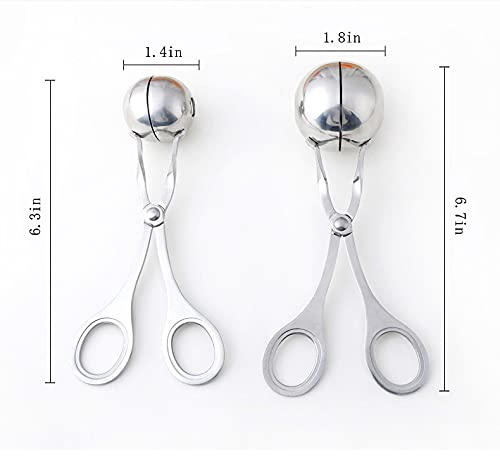 Hniuyun 2Pc Meat Baller, Stainless Steel Meatball Scoop Ball Maker, Cake Pop, Cookie Scoop, Ice Tongs, Fruits Ball Tongs For Kit