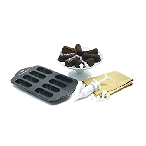 Norpro Cream Canoe Pan With Bonus 9 Piece Decorating Set, 9 Mini Celles, Gray