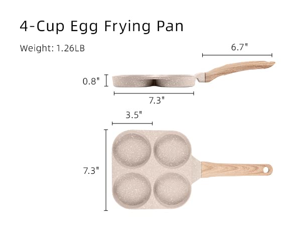 Carote Egg Pan Omelette Pan, 4-Cup Nonstick Granite Omelette Skillet - Pancake Pan And Healthy Egg Cooker Suitable For Gas Stove