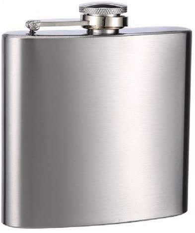 Hip Flask Holding 6 Oz - Pocket Size, Stainless Steel, Rustproof, Screw-On Cap - Metallic Grey Finish