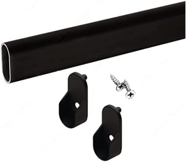 Top Shelf Hardware Oval Closet Rod With End Supports (Black, Custom 10'' - 92'' Inches)