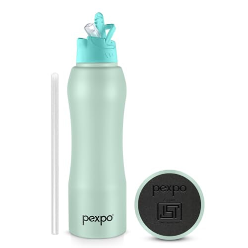 Pexpo Belly Isi Certified Stainless Steel Water Bottle With Straw Lid Sipper Cap, 750 Ml | Sea Green | Single Wall Fridge Bottle