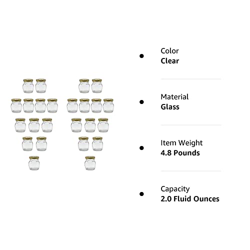 U-Pack 2Oz Glass Jar With Gold Lid For Honey Jam Spice Pack Of 24 Sets
