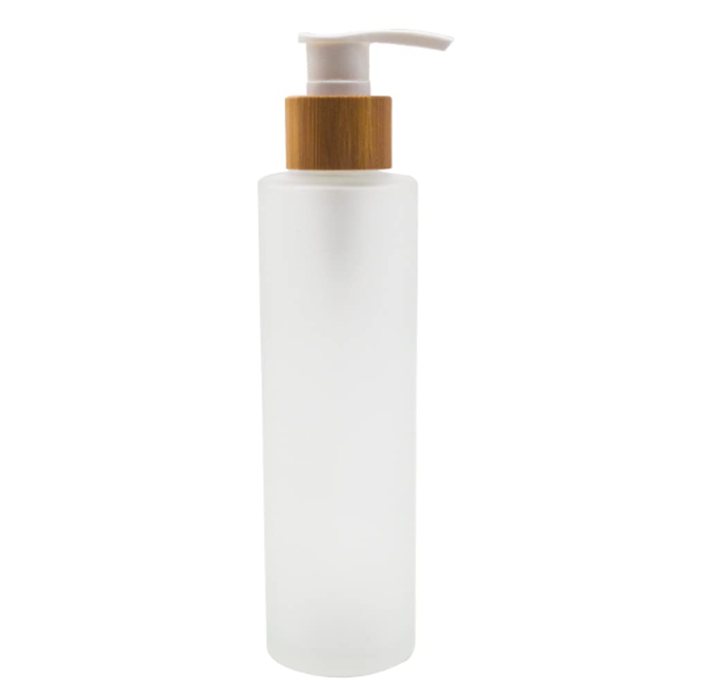 1Pcs 150Ml/5Oz Empty Refillable Frosted Glass Pump Bottles Container Holder Vials Pot Storage With Bamboo Screw Pump Head For Ba