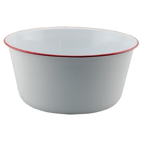 Large Mixing Bowl For Kitchen - Essential White Steel Dish With Red Trim For Salad, Batter, Cream - Great For Serving And Marina