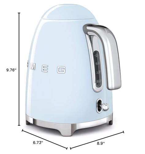 Smeg KLF03PBUS 50's Retro Electric Kettle, 1.7 Qt, Stainless Steel, Automatic Shutoff, Pastel Blue