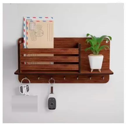 Homeecho Wall Mounted Key Holder Organizer, Kitchen Cabinet Door Hanging Key Rack With Hooks And Key Rings, Brown (Wallnut)