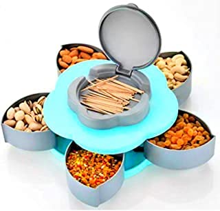 S Cart Flower Shape 5 Grids Candy Storage Box Serving Rotating Tray Dry Fruit, Chocolate, Food Storage Box, Masala Box Pack Of 1