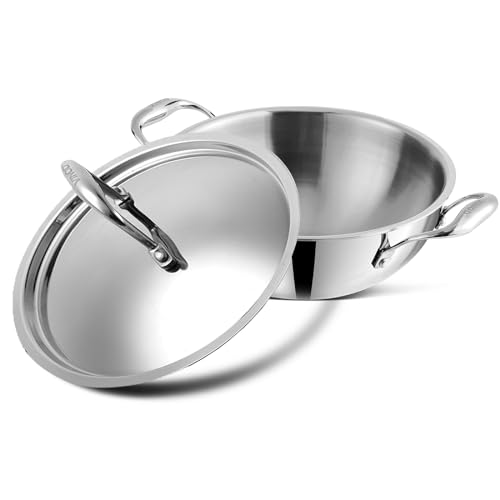 Vinod Platinum Triply Stainless Steel Extra Deep Kadhai with Lid 4.8 litre, 28 cm | 2.5mm Thick | Kadai for Cooking | 5 Year War