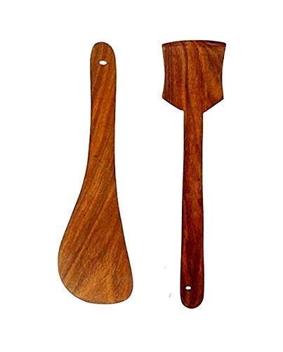 Rehmi Handicrafts Wooden Serving And Cooking Spoons Wood Brown Spoons Kitchen Utensil (Set Of -2)