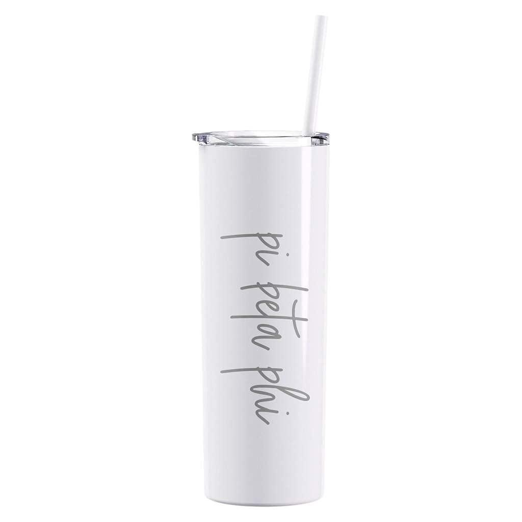 Go Greek Chic Pi Beta Phi Laser Engraved Tumbler With Straw - White