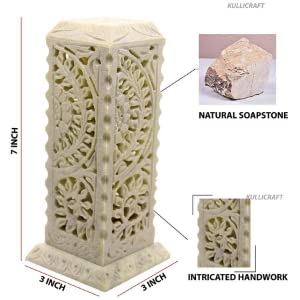 Kc Kullicraft Handcrafted Floral Carving Soapstone Marble Dhoop Batti Stand Holder For Puja With 6 Dhoop Batti