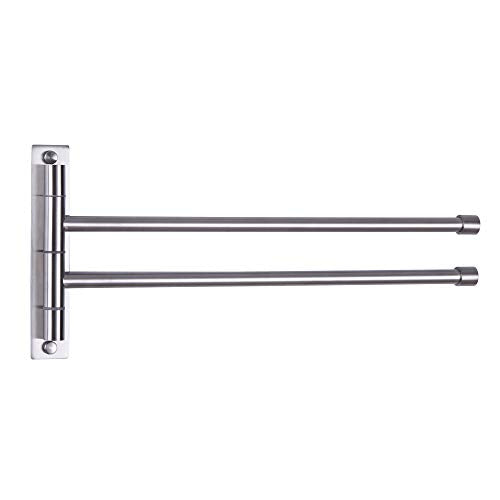Gerzwy Bathroom Swing Arm Towel Bars 2-Arm Wall Mount Stainless Steel Bath Towel Rack Hanger Towel Holder Organizer Brushed Fini