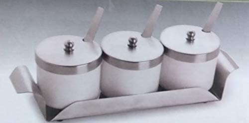 Champriti Stainless Steel & Polycarbonate Pickle Jar/Container/Pot/Spice Pots Set With Spoons And Tray Set