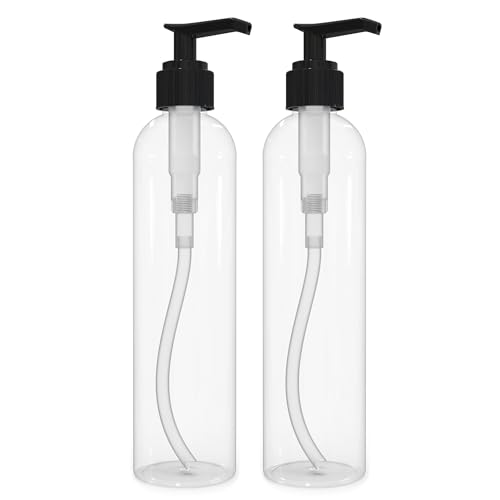 BRIGHTFROM Lotion Pump Bottles  Empty 8 OZ  BPA-Free Refillable Plastic Containers  Clear with Black Dispenser for - Soap  Shampoo  Lotions  Liquid Body Soap  Creams and Massage Oil (2 PACK)