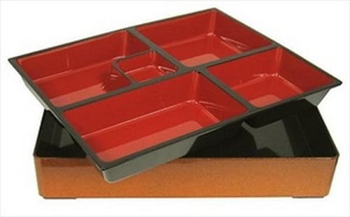 Japanbargain 1592, Red And Gold Japanese Traditional Plastic Lacquered Lunch Bento Box 5 Compartments For Restaurant Or Home Tra