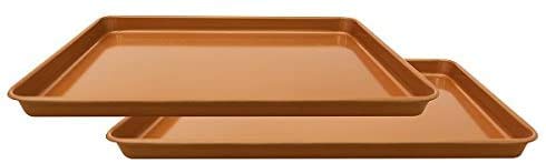 Volar Set of 2 Copper Nonstick Baking Pans, 11" x 16" Cookie Sheets