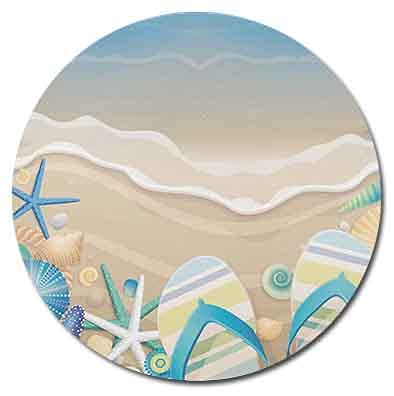 Blue Starfish And Sandy Beach Round Coaster Set Of Drink- Made Of Polyester Fabric And Recycled Rubber Coaster Set - Set Of 4