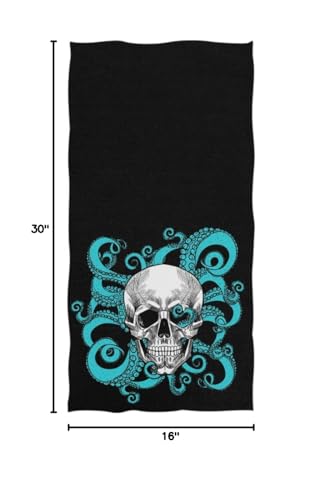 Naanle Cool Skull With Octopus Tentacles Pattern Soft Large Hand Towels For Bathroom, Hotel, Gym And Spa (16'' X 30'',Black)