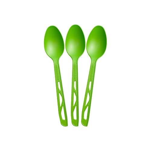 Transitions2Earth Compostable Spoons - Made From Corn - Box Of 200 (7.6 Inches) - Green - Large, Heavyweight, Plant Based, Non-G