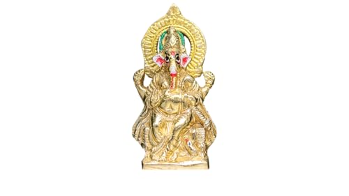 Sridha Handicraft Brass Ganesh Idol, Home Temple Decor (Height 15Cm Weight 641Gm)