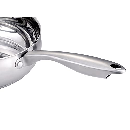 J&V Textiles Stainless Cookware, 9.5-Inch Fry Pan With Lid, Tri-Ply Stainless Steel, Professional Grade, Silver,*