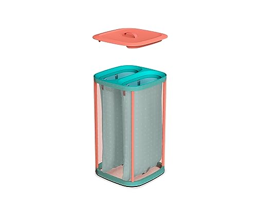 Joseph Joseph Tota Pop - 60-liter Laundry Hamper Separation Basket with lid  2 Removable Washing Bags with Handles  coralgreen