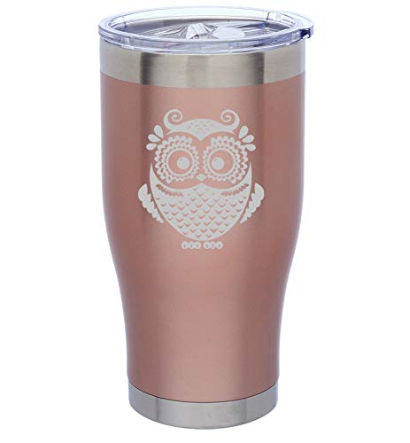 Rose Gold Double Wall Vacuum Insulated Stainless Steel Tumbler Travel Mug Owl Vintage (24 Oz)
