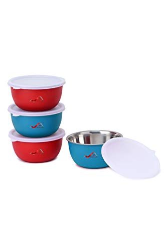 Homeish Microwave Safe Stainless Steel Plastic Coated Bowl With Lids For ReHeating, Curries, Mixing, Storage Container (Small S