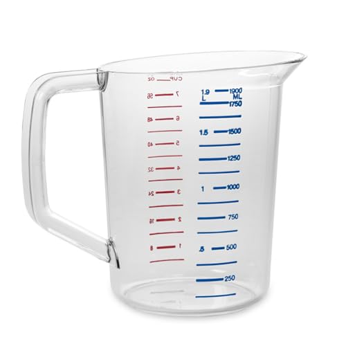 Rubbermaid Commercial Products Bouncer Clear Measuring Cup, 8-Cup/2-Quart, Clear, Strong Food Grade, For Use With -40-Degree F T