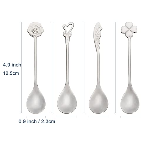 Turbokey 304 Stainless Steel Coffee Spoon Set,4-Pack: Heart Wing Rose Four Leaf Clover Style For Coffee Tea Dessert Drink Mixing