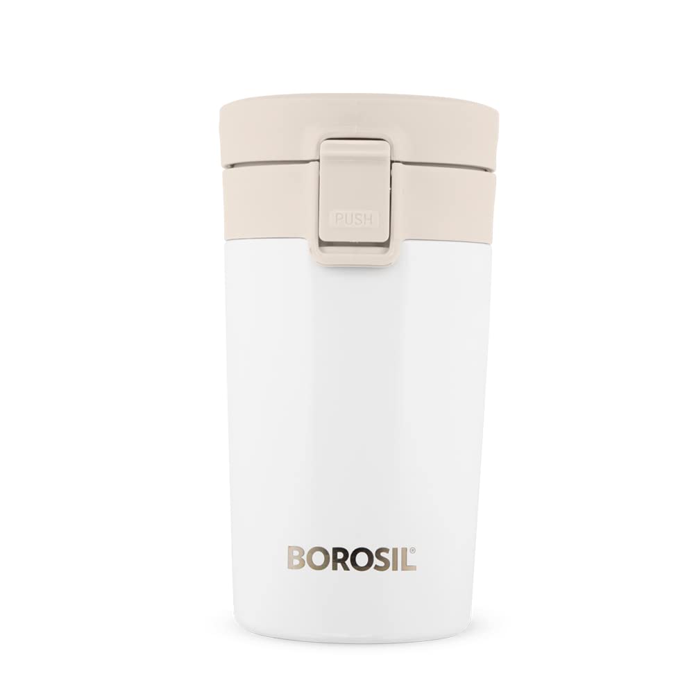 Borosil Coffeemate Insulated Mug, Vacuum Insulated Travel Coffee Mug With Lid, 8 Hours Hot And 14 Hours Cold, 300 Ml, White, Sta