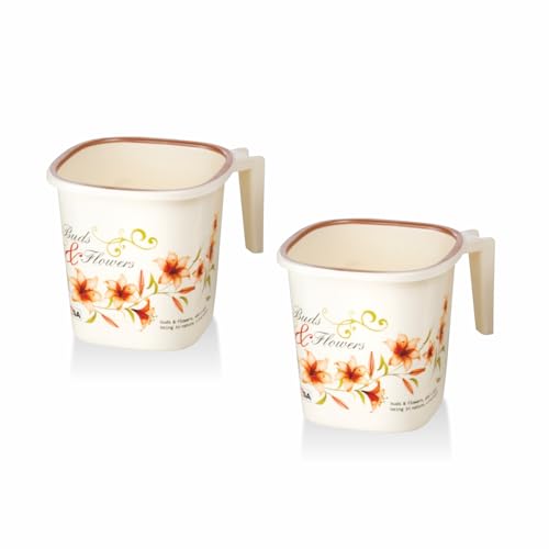 Nayasa Plastic Square Dlx Mug (1.5 L, Off White)  2 Pieces Set