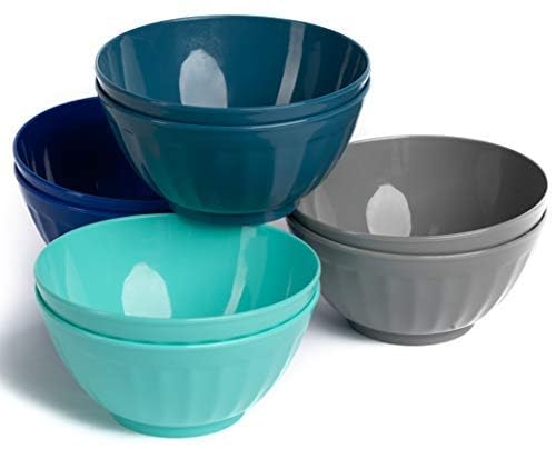 Klickpick Home 6 Inch Plastic Bowls Set Of 8 - 28 Oz Large Plastic Cereal & Soup Bowls - Microwave & Dishwasher Safe - Bpa Free
