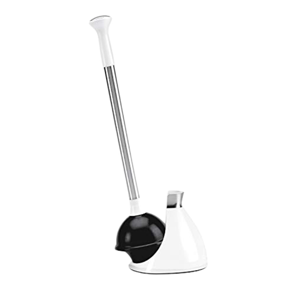 Simplehuman Toilet Plunger And Caddy, Stainless Steel, White