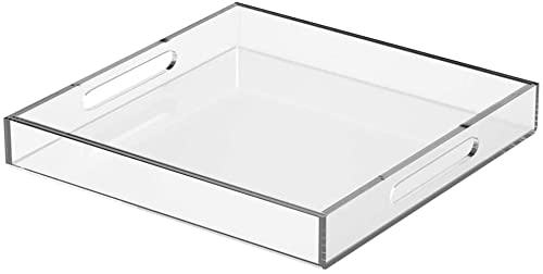 Clear Durable Acrylic Tray With Handles 9*9*2 Inch Spill Proof Serving Tray Safe Edge Organizer Tray Decorative Tray For Living 