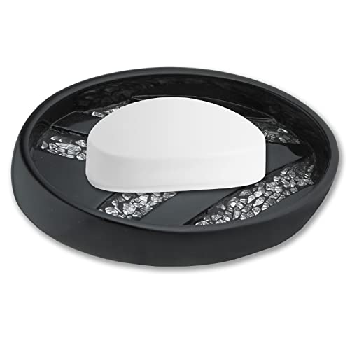 Zahari Home Sinatra Soap Dish Unique Design Stylish Bling Glass Mosaic D  Cor Soap Bar Holder, Black