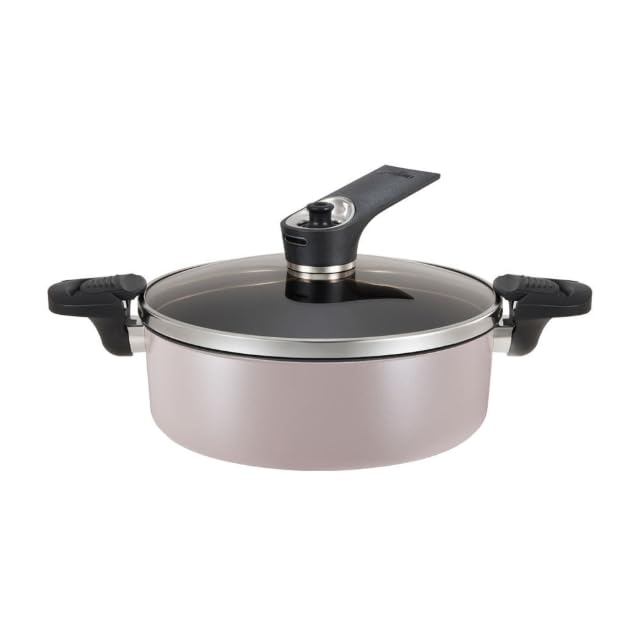 HAPPYCALL New Origin Vacuum LowPressure IH Jeongol Hot Pot, 24 cm, Ash Beige, Korean Shallow Casserole with Glass Lid, Ceramic 